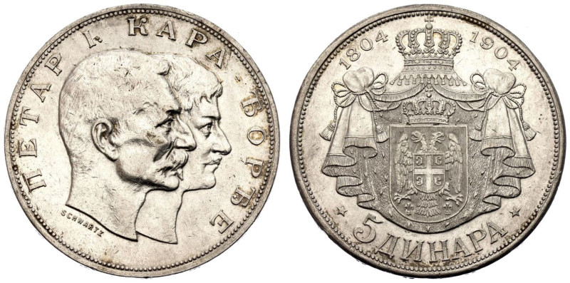 extremely fine with mint luster, first strike | SERBIA. Petar I. 
Silver 5 Dina...
