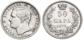 Serbia Milan Obrenović IV 1875 Silver 50 Para extremely fine-