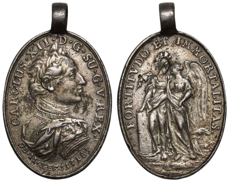 Environmental damage | SWEDEN. Karl XII, 1697-1718. 
Silver Medal, 1718. 
By V...
