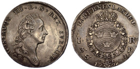 Sweden Gustav III 1776 Silver 1 Riksdaler / 3 Daler Silvermynt Extremely fine with nice toning, tooled surface