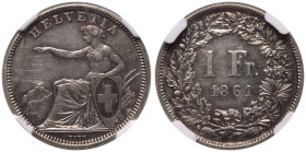 Switzerland 1861 B Silver Franc NGC AU 55