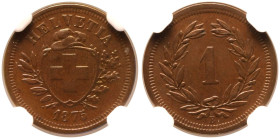 Switzerland 1875 B Bronze 1 Rappen NGC MS 62 BN