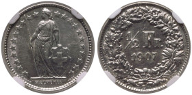 Switzerland 1907 B Silver 1/2 Franc NGC UNC DETAILS