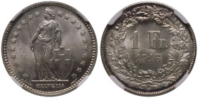 Switzerland 1916 B Silver Franc NGC MS 66