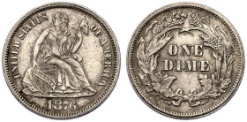 United States 1876 Silver 1 Dime extremely fine with nice patina; Mint luster remains