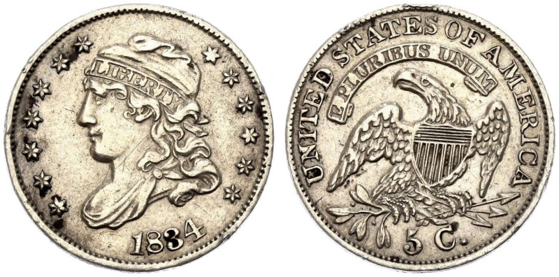 Extremely fine | UNITED STATES. 
Silver 5 Cents, 1834. 
Liberty Cap Half Dime....