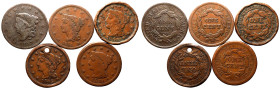 United States 1817-51 Copper Lot of 5 Large Cents Various conditions