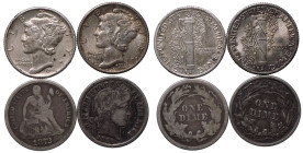 United States 1872-1943 Silver Lot of 4x Dimes