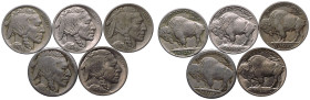 United States 1913-17 Cupro-Nickel Lot of 5x 5 Cents VF-MS