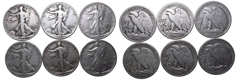 VG-VF | UNITED STATES. 
Silver Lot of 6x Half Dollars, 1935-45. 
1935, 39, 40,...
