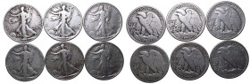 United States 1935-45 Silver Lot of 6x Half Dollars VG-VF