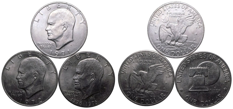 About MS-MS | UNITED STATES. 
Cupro-Nickel Lot of 3x Dollars, 1971-76. 
Includ...