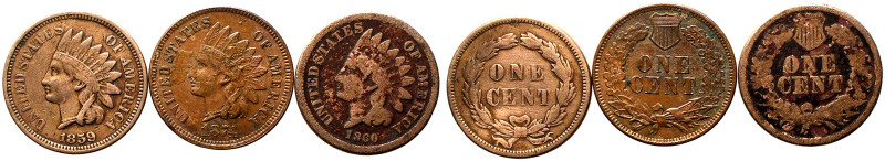 Various conditions | UNITED STATES. 
Lot of 3x One cent coins, 1859-74. 
1859,...
