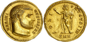 * (306-307 d.C.). Maximino II, Daza. Nicomedia. Áureo. (Spink 14706 var) (Co. 163 var) (RIC. 43 var) (Calicó falta). Anv.: MAXIMINVS CAESAR. Su cabeza...