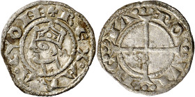 Alfons I (1162-1196). Provença. Òbol del ral coronat. (Cru.V.S. 171) (Cru.Occitània 97) (Cru.C.G. 2105). Anv.: Busto a izquierda. REXARAGONE. Rev.: Cr...