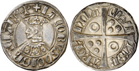 Jaume II (1291-1327). Barcelona. Croat. (Cru.V.S. 338.1) (Cru.C.G. 2155). Anv.: ICOBVS DEI GRCI REX. Rev.: Roel en 1er y 4º cuartel. -CIVI-TSB-RCh-NON...