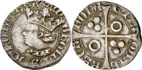 Martí I (1396-1410). Barcelona. Croat. (Cru.V.S. 515 var) (Badia 434 var, indica como la corona interrumpe la gráfila, pero no la curiosa cruz del fin...