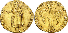 Ferran I (1412-1416). València. Florí. (Cru.V.S. 760) (Cru.Comas 67) (Cru.C.G. 2803). Anv.: SIOH-NNESB. Rev.: RG-O REXFR. Marcas: corona y losanje par...