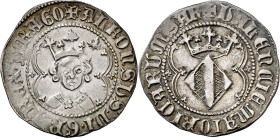 Alfons IV (1416-1458). València. Ral. (Cru.V.S. 864.2) (Cru.C.G. 2907d). Anv.: Busto de frente. ALFONSUSDEIGRAREXARAGO. Rev.: Armas de València. VALEN...