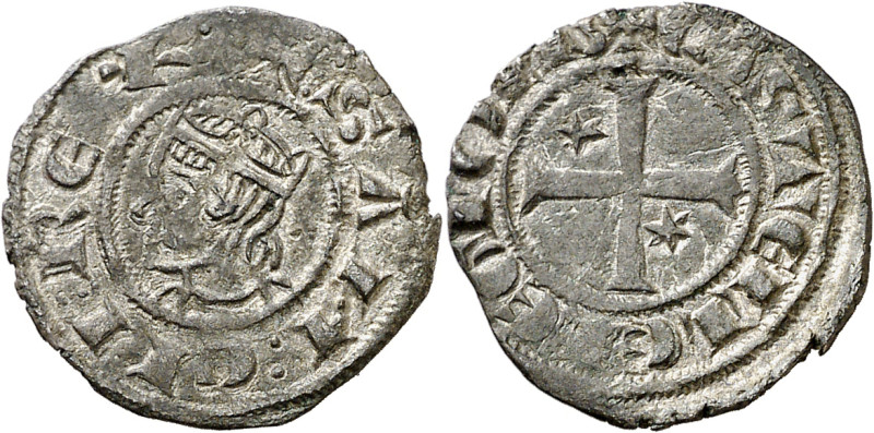Sancho IV (1284-1295). ¿Burgos?. Meaja coronada. (AB. 316, como seisén). Anv.: B...