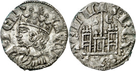 Enrique II (1368-1379). Segovia. Cornado. (AB. 483). Anv.: Busto a izquierda. EN-RICV. Rev.: Castillo con S-E. SREXCASCASTELL. Atractiva. Vellón rico....