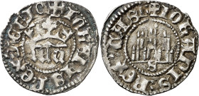 Juan I (1379-1390). Sevilla. Sexto de real. (AB. 543). Anv.: IOH coronadas. IOhANISREXLEGIO. Rev.: Castillo, S debajo. IOhANISREXCAST. Bella pátina. 0...
