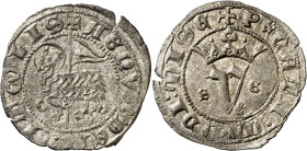 Juan I (1379-1390). Segovia. Blanca del Agnus Dei. (AB. 554). Anv.: Agnus Dei. AGNVSDEI QVITOLIS. Rev.: Y coronada entre S-G. PECATAMVNDIMISE. Bella. ...