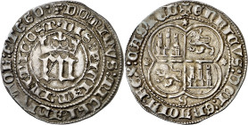Enrique III (1390-1406). Sevilla. Real. (AB. 585.1). Anv.: EN coronada. DOMINVSMIChIADIVTORET EGO. Rev.: Castillos y leones cuartelados, S debajo. ENR...