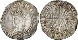 Enrique IV (1454-1474). Toledo. Real de busto. (AB. 694, la señala como RRR) (Imperatrix E4:9.53, mismo ejemplar). Anv.: Busto a izquierda. ENRICVSQVA...