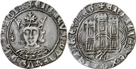 Enrique IV (1454-1474). Madrid. Cuartillo. (AB. 748.6 var) (Imperatrix E4:14.121, mismo ejemplar). Anv.: Busto de frente, cetro a izquierda. ENRICVSQV...