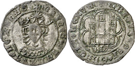 Enrique IV (1454-1474). Segovia. Cuartillo. (AB. 754.1 var). Anv.: Busto de frente. ENRICVSQVARTVSREXCAS. Rev.: Castillo, acueducto debajo. ENRICVSDEI...