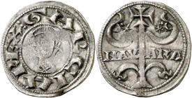 García Ramírez IV (1134-1150). Navarra. Óbolo. (Cru.V.S. falta) (R.Ros. 3.7.6). Anv.: Busto a izquierda. GARCIA REX. Rev.: Árbol con adornos y estrell...