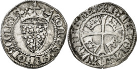Carlos el Noble (1387-1425). Navarra. Gros. (Cru.V.S. 251) (R.Ros 3.15.1). Anv.: Armas de Navarra. COMESEBROISCENSIS. Rev.: Cruz con coronas en los es...
