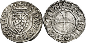 Carlos el Noble (1387-1425). Navarra. Medio gros. (Cru.V.S. 252, es una impronta) (R.Ros 3.15.2). Anv.: Armas de Navarra. NVRREREX. Rev.: Cruz. (Coron...