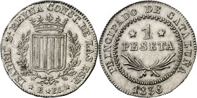 1836. Isabel II. Barcelona. PS. 1 peseta. (AC. 271). Canto estriado. Muy rara así. 5,79 g. S/C-. Ex Áureo & Calicó Selección 2016, nº 416. Ex Áureo & ...