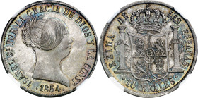 1854. Isabel II. Sevilla. 10 reales. (AC. 551). En cáspula de la NGC como MS63, nº 2902268-019 Bella. S/C-.