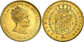 1842. Isabel II. Barcelona. CC. 80 reales. (AC. 709). Bella. Brillo original. Escasa así. 6,76 g. EBC/EBC+.