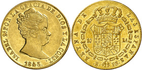 1845. Isabel II. Barcelona. PS. 80 reales. (AC. 713). Bella. Brillo original. Escasa así. 6,71 g. EBC/EBC+.
