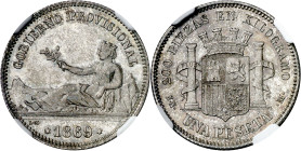 1869. Gobierno Provisional. SNM. 1 peseta. (AC. 16). GOBIERNO PROVISIONAL. En cápsula de la NGC como MS64, nº 2125833-025. Bella. Rara así. S/C-. Ex C...