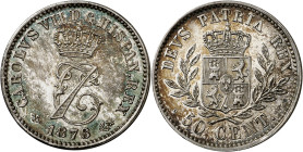 1876. Carlos VII, Pretendiente. Bruselas. OT. 50 céntimos. (AC. 9). Bella. Brillo original. Rara. 2,53 g. EBC+.