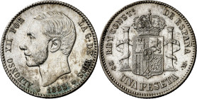 1885*1886. Alfonso XII. MSM. 1 peseta. (AC. 25). Rara y más así. 5,02 g. EBC/EBC+.