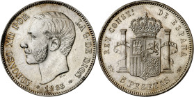 1883*1883. Alfonso XII. MSM. 5 pesetas. (AC. 55). Bella. Rara así. 24,86 g. EBC+.