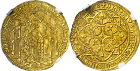 * Francia. Aquitania. Eduardo, Príncipe de Gales (1362-1372). 1 pavillion d'or. (Fr. 5) (Duplessy 1120A). Anv.: EDPOGNSREG-ANGLPICSAQI. Rev.: DNSAIVTO...