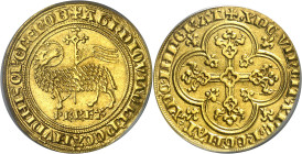 Francia. Felipe V (1316-1322). 1 agnel d'or. (Fr. 260) (Duplessy 237). Anv.: GNDIQVITOLLPCC MVDI MISERERE NOB. Rev.: XPCVINCITXPCREGNTXPCIMPERT. En cá...