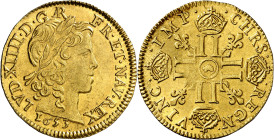 * Francia. 1653. Luis XIV. Arras. 1 luis de oro. (Fr. 418) (KM. 156.2, falta fecha). Acuñación de 600 ejemplares. Bella. Rara. AU. 6,71 g. EBC. Moneda...