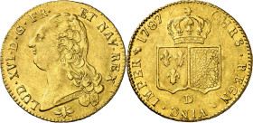 Francia. 1787. Luis XVI. D (Lyon). 2 luises de oro. (Fr. 2) (KM. 592.5). Bella. Rara así. AU. 15,28 g. EBC+.