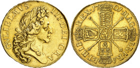 * Gran Bretaña. 1701. Guillermo III. 5 guineas. (Fr. 310) (KM. 508) (Spink 3456). Muy rara. AU. 41,61 g. MBC+. Moneda exenta del pago de tasas de expo...