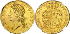 * Gran Bretaña. 1729. Jorge II. EIC (East India Company). 5 guineas. (Fr. 333) (KM.571.2) (Spink 3664). En cápsula de la NGC como AU53, nº 6499603-006...