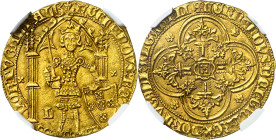 * Portugal. Fernando I (1367-1383). Lisboa. 1 dobra pe terra. (Fr. 4) (Gomes 92.03). Anv.: FERNANDVSREX-PORTVGALIALG. Rev.: FERNANDVSDEIGRAREXPORTVGAL...
