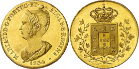 Portugal. 1834. María II. 4 escudos (1 peça). (Fr. 141) (KM. 405) (Gomes 19.01). Bella. Brillo original. AU. 14,32 g. S/C. Ex Numisma 27/04/2018, nº 3...